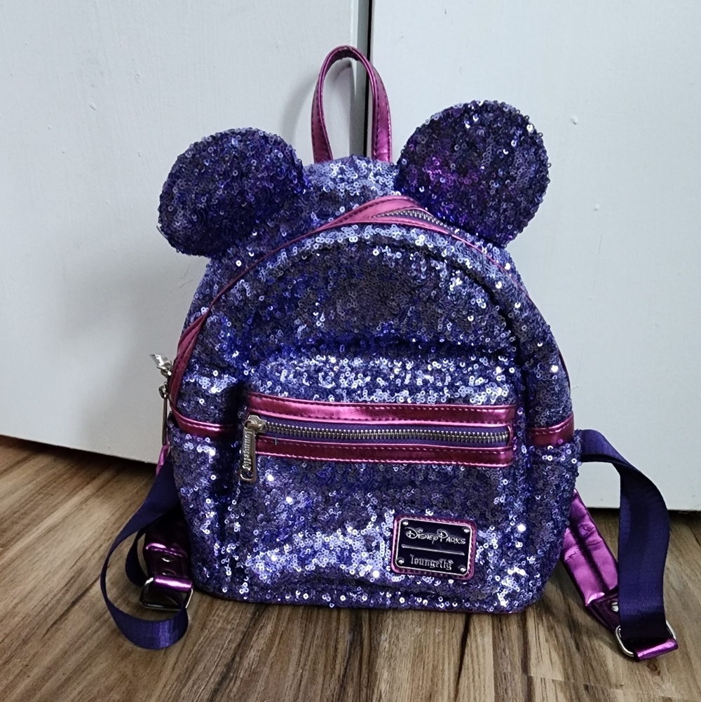 Disney Parks Loungefly Purple Potion Sequin Mini Backpack Mickey Mouse Bag - Picture 2 of 5